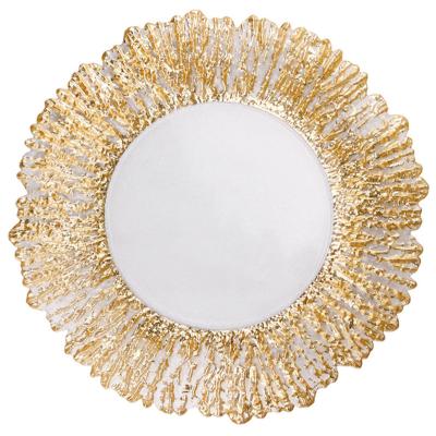 China Sustainable Besta Gold Flower Wedding Party Glass Charger Tray Dishes For Hire for sale