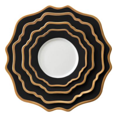 China Besta Wedding Restaurant Porcelain Dinner Set Viable Classic Gold Black Rim Ceramic Dishes Set For Event for sale