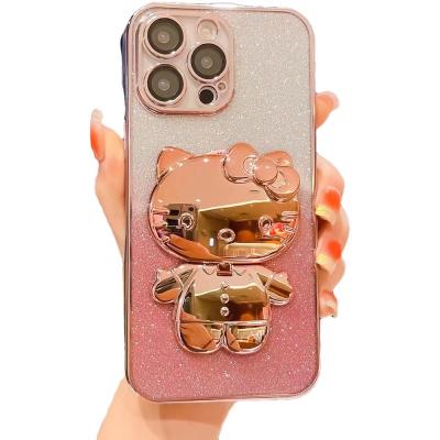 China Shockproof suitable for iPhone 14.13.12.11. X series, comes with mirror function and makeup holder soft phone case for sale