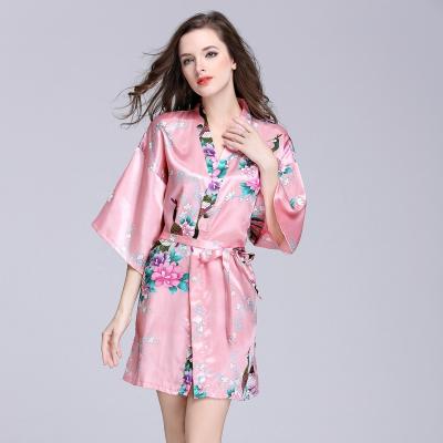 China Wholesale QUICK DRY Women's Sexy Floral Print Short Sleepwear Hot Sell Silk Satin Kimono Robe Night Long Robe for sale