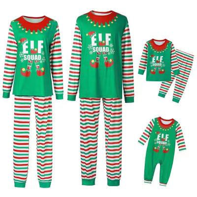 China Anti-pilling Elf Printed Long Sleeves Family Outfits Winter Christmas Season Parents And Children Homewear Matching Pajamas for sale