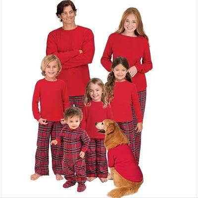 China Christmas QUICK DRY Red Family Outfits Baby Parent Matching Kids And Parents Plaid Printed Holiday Cotton Homewear Pajamas for sale