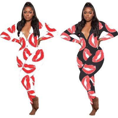 China New Arrival One Piece Adult Onesie Sexy Printed Thin Sleepwear QUICK DRY Long Sleeves Nightgown For Women for sale