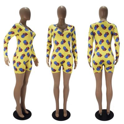 China Hot Sale QUICK DRY Adult One Piece Long Sleeves Pijamas Nightgowns Printed Sexy Onesie Pajamas For Women for sale