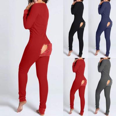 China QUICK DRY Deep V-Neck Sexy Sleepwear Buttflap Onesies Solid Colors Jumpsuit Adult Onsies Stretchy Onesie Pajamas for sale