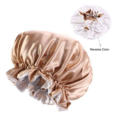 China Image Amazon Hot Selling Night Hat Double Layer Satin Multi-colors Silky Designer Sleep Hair Bonnets for sale