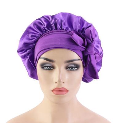 China New Arrival Designer Women Sleep Hair Hats Eco-friendly Satin Silk Sleep Hat Adjustable Hoods With Long Tie Edge Band for sale