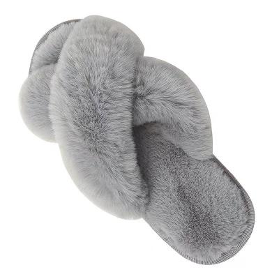 China High Quality Lightweight Women's Fuzzy Slippers Cross Band Warm Fur Winter Indoor Hairy Slippers for sale