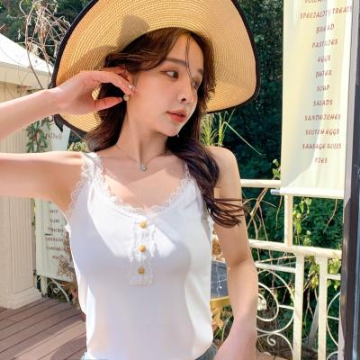 China QUICK DRY High Quality Cotton Breathable Camisole Ribbon Lace Up Decorated Sleeveless Women Tops for sale