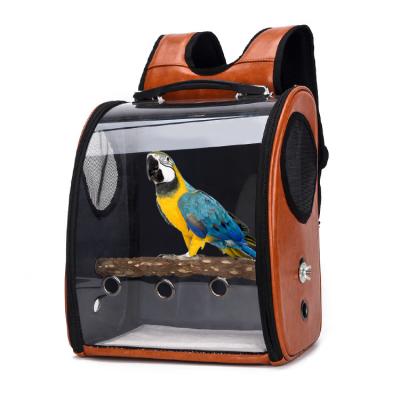 China New PU Porous Bag Pet Breathable Transparent Space Bag Luxury Foldable Breathable Parrot Pet Travel Bag for sale