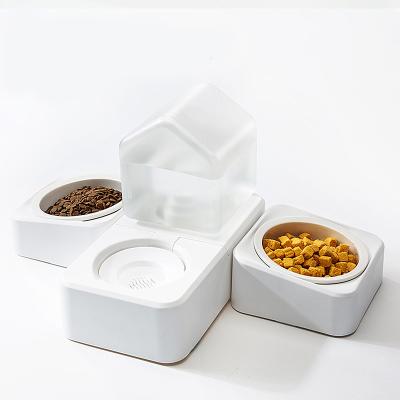 China Viable Ceramic Rice Bowl Anti-Spill Dog Bowl Double Pet Feeder And Automatic Drinking Station for sale