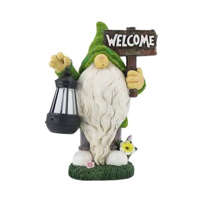 China Europe Customized Solar Lights Flocking Figure Resin Garden Gnome Statue for sale