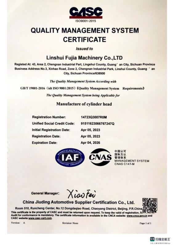 ISO 9001:2015 - Chongqing Formanhao Trading Co., Ltd