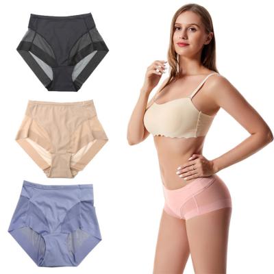 China Mid Waist Breathable Women Plus Size Ice Silk Briefs With Mesh Tummy Control Panties Breathable Body Shaper Slimming Underwear for sale