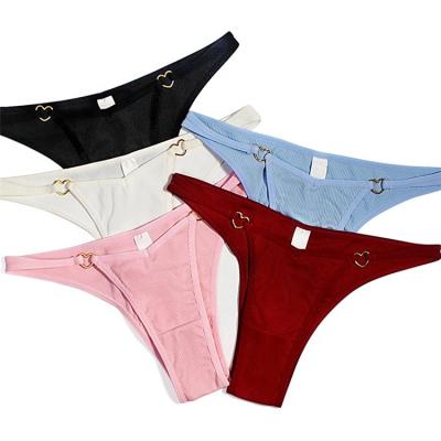 China Wholesale New Style Breathable Sexy Woman Solid Color Briefs Female Underwear Breathable Cotton Ribbed Panties For Ladies for sale