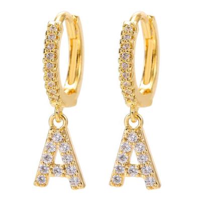 China 2023 Hot Selling CLASSIC A-Z Initial Letter Drop Earrings CZ Zircon Circle Earrings Fashion New Women Jewelry for sale