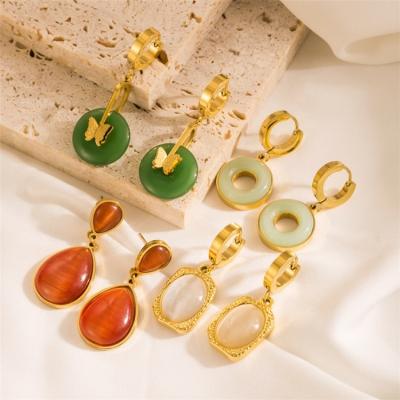 China CLASSIC Vintage Opal Water Drop Earrings Elegant Women Gold Plated Stainless Steel Butterfly Hoop Earrings for sale