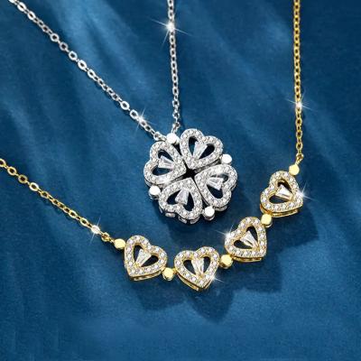 China Wholesale Fashion Romantic Lucky Four Leaf Clover Necklace For Women Love Chains Heart Stainless Steel Gold Magnet Choker Pendant Jewelry for sale