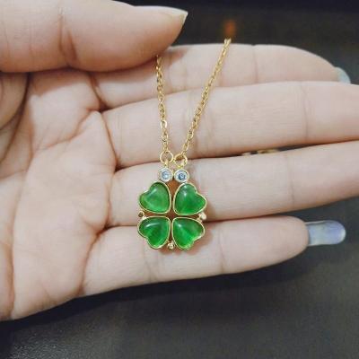 China Hot Selling Stainless Steel Fashion Girl's Folding Four Leaf Romantic Creative Heart Shaped Clover Necklace For Female for sale