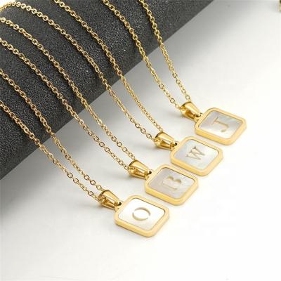 China 2023 New CLASSIC Hollow Shell Square Letter Pendant Necklace 18K Gold Plated Stainless Steel Initials Necklace For Women for sale