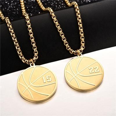 China Not Fade Good Quality CLASSIC Stainless Steel Gold Plated Basketball Necklace Sports Player Number No.1-40 Round Necklace Men's Pendant for sale