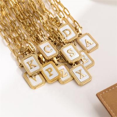 China CLASSIC 2023 New Design Square Stainless Steel A-Z Initial Necklace Shell Arabic Letter Gold Necklaces for sale