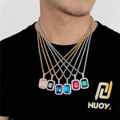 China CLASSIC Colorful Gemstone Twisted Rope Gold Hip Hop Chain Necklace Square Iced Out Zircon CZ Bling Gem Stones Necklace for sale