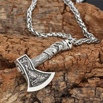 China CLASSIC punk norse Viking Jewelry Necklace Vintage Men Viking Raven Ax Necklace Factory Price Wholesale for sale