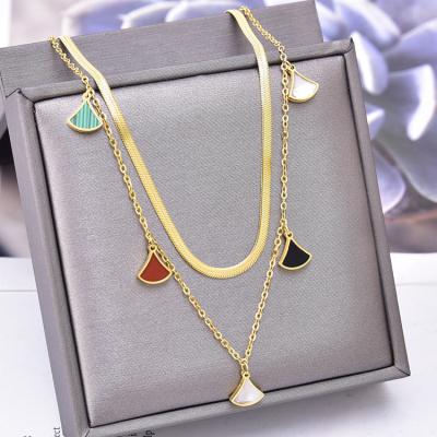 China Clover Necklace 18K Gold Color Thin Layer Glue Double Layer Butterfly Moon Star Charm Snake Stainless Steel Romantic Titanium Chain Necklaces for sale