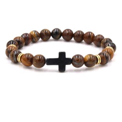 China CLASSIC Handmade Beads Bracelet Natural Stone Beaded White Stone Tiger Eye Cross Charm Turquoise Bracelets for sale