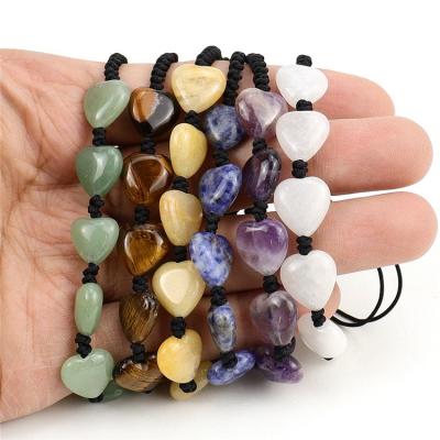 China Crystal Tiger Eye Green Aventurine Stone Handwoven Bracelet Natural Heart Shaped Adjustable Bracelet Wholesale CLASSIC Stone for sale