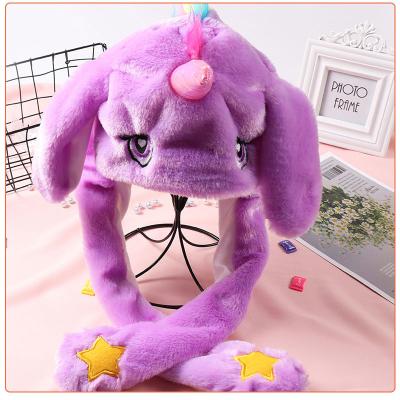 China Popular Ears Will Move Unicorn Moving Lite Up Plush Toys Bunny Hat Cartoon Animal Plush Hat Children Winter Warm Long Hats for sale