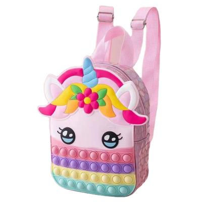 China Other Rainbow Busy Person Silicone Bags Bubbles Kids Backpack Unicorn Backpack Cartoon School Bag Mini Book Bags For Primary Students Girl for sale