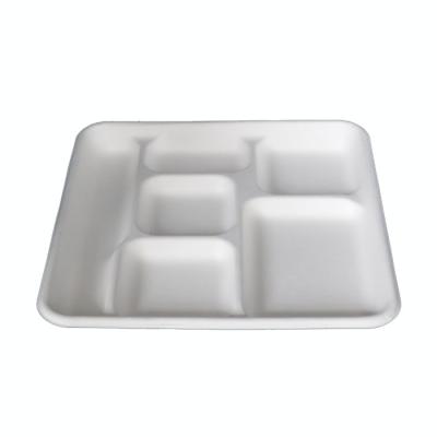 China Microwavable Disposable Sugarcane Bagasse Molded Fiber Fast Food Tray for sale