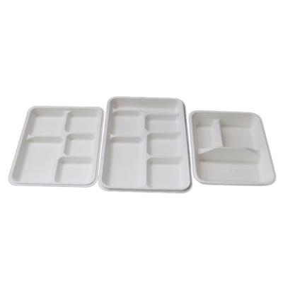 China Microwavable Disposable Biodegradable Sugar Cane Bagasse Food Tray Water Proof for sale