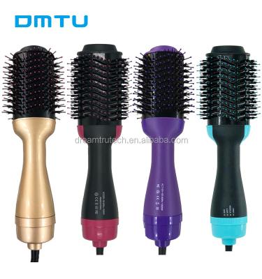 China Hair Dryer+Comb+Massage Comb+Roll Comb DMTU Straightener Curler Brush 2 in 1 Hot Air Rotating One Step Hair Dryer for sale