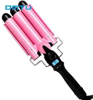 China LCD Display Ceramic Hot Wave Professional Ceramic Curling Hair Curler 3 Barrels for sale