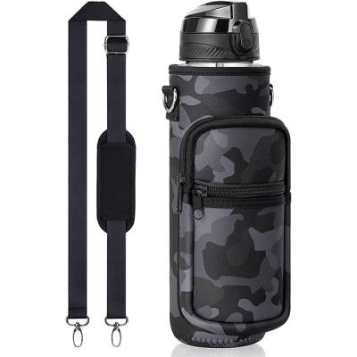 China 32 Ounce Waterproof Water Bottle Neoprene Carrier Carrier Bag With Adjustable Shoulder Straps And Phone Zipper Pouch Bag for sale