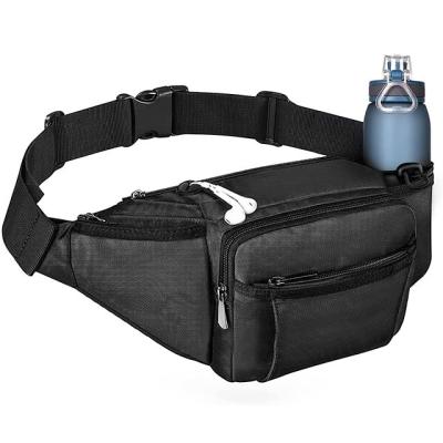 China Waterproof Polyester Water Proof Fanny Pack Large Waist Bag Pack With Adjustable Water Bottle Holder Strap for sale