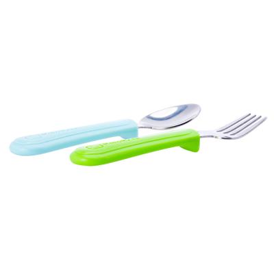 China Child Free Plastic and Metal Fork Cutlery Long Handle Spoon Stainless Steel BPA Free Heavy Duty Spoon and Fork Cutlery Set for sale