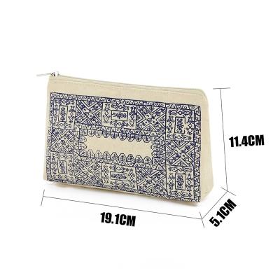 China Beauty Blue Wholesale Travel Canvas Bag Makeup Fashion Girl Canvas Cosmetic Bag for sale