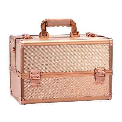 China High Quality Cosmetics Cover Vanity Case Double Storage Beauty Pink Professional Case Locking Suitcases Aluminum Carrying Case for sale