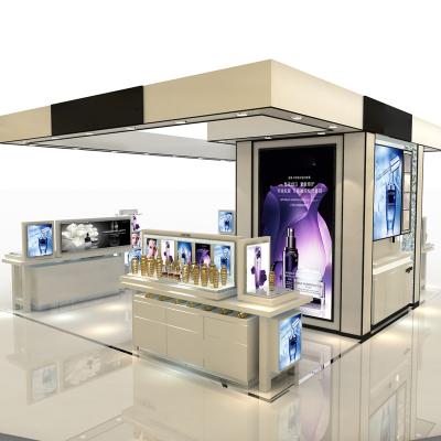 China Stylish Design Eco-friendly Cosmetic Retail Showroom Store Display Stand Makeup Station Furniture Cosmetic Display Showcase for sale