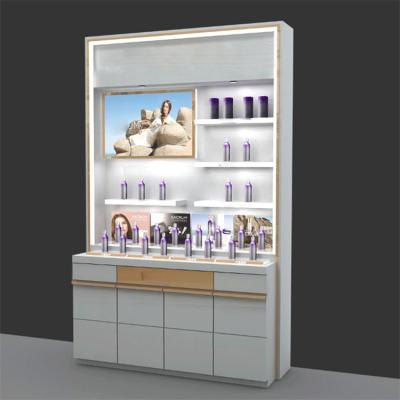 China Eco-friendly Customized MDF Store Display Furniture Display Cabinet Cosmetic Showcase for sale