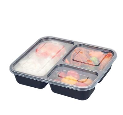 China 1000ml Fast Food Microwavable Plastic Box 3 Compartment Bento Box Microwave Disposable Lunch Box for sale