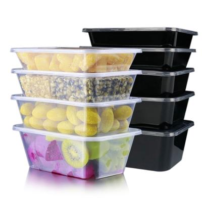 China Microwavable Black Rectangular Plastic Lunch Box Meal Prepare Microwave Takeout Container for sale