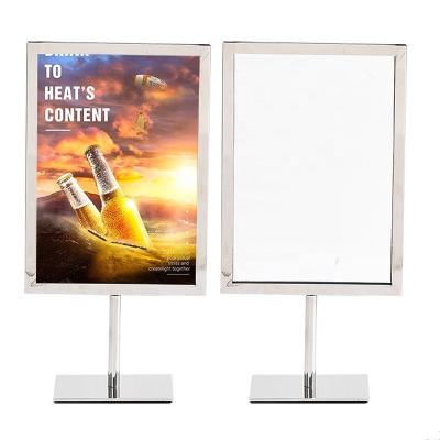 China Durable Fashionable A4 Metal Poster Display Stand Billboard Menu Desk Standing Double Sided Rack for sale