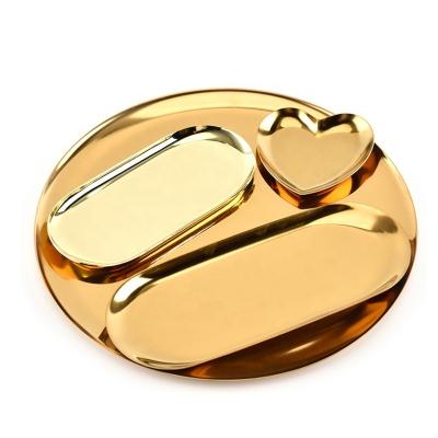 China Mall Factory Price Super Wholesale Custom Logo Metal Gold Round Tray Rainbow Stainless Steel Storage Desk Tray for sale