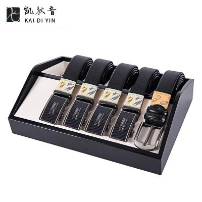 China Eco-Friendly Leather Belt Pilou Wooden Display Stand Premium Leather Display Box for sale