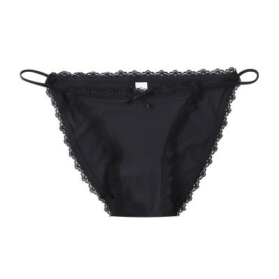 China European and American wind seamless ice silk women's thin band bow lace bikini waist briefs breathable sexy briefs for sale